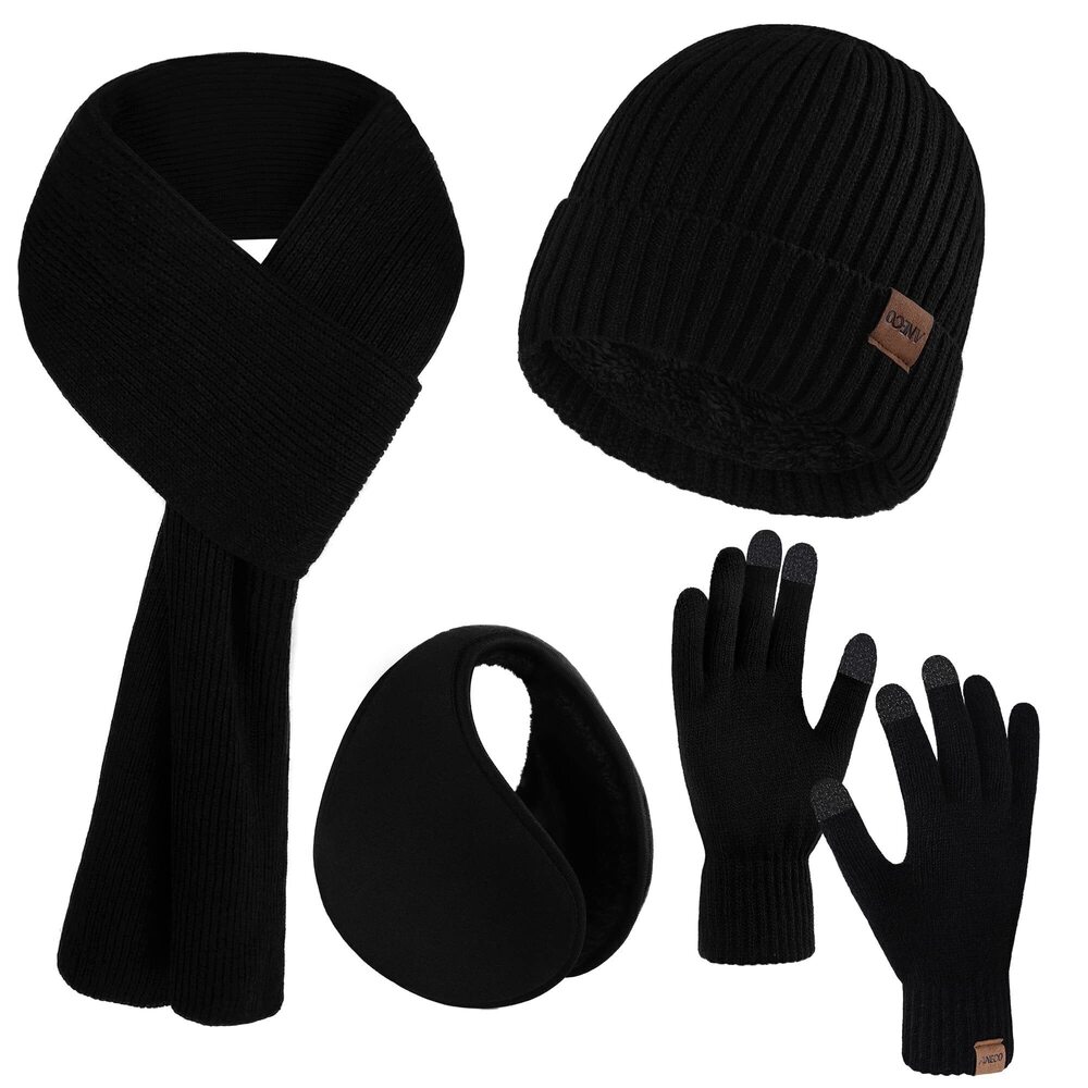 8888 Winter Beanie Hat Set 4 Pieces Knit Glove Scarf Beanie Hat Earmuffs